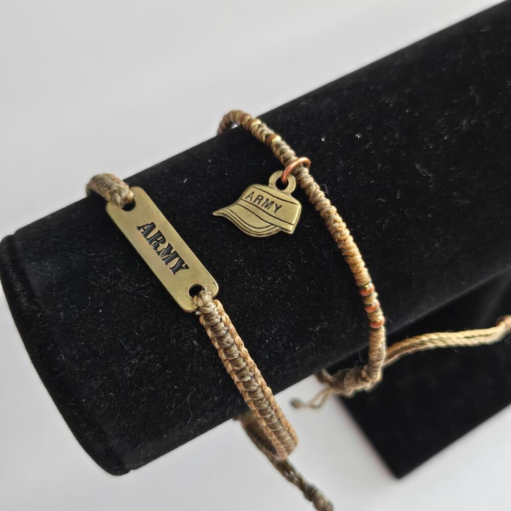 US Army Braided Woven Corded Embellished Adjustable Bracelets - Set of 2